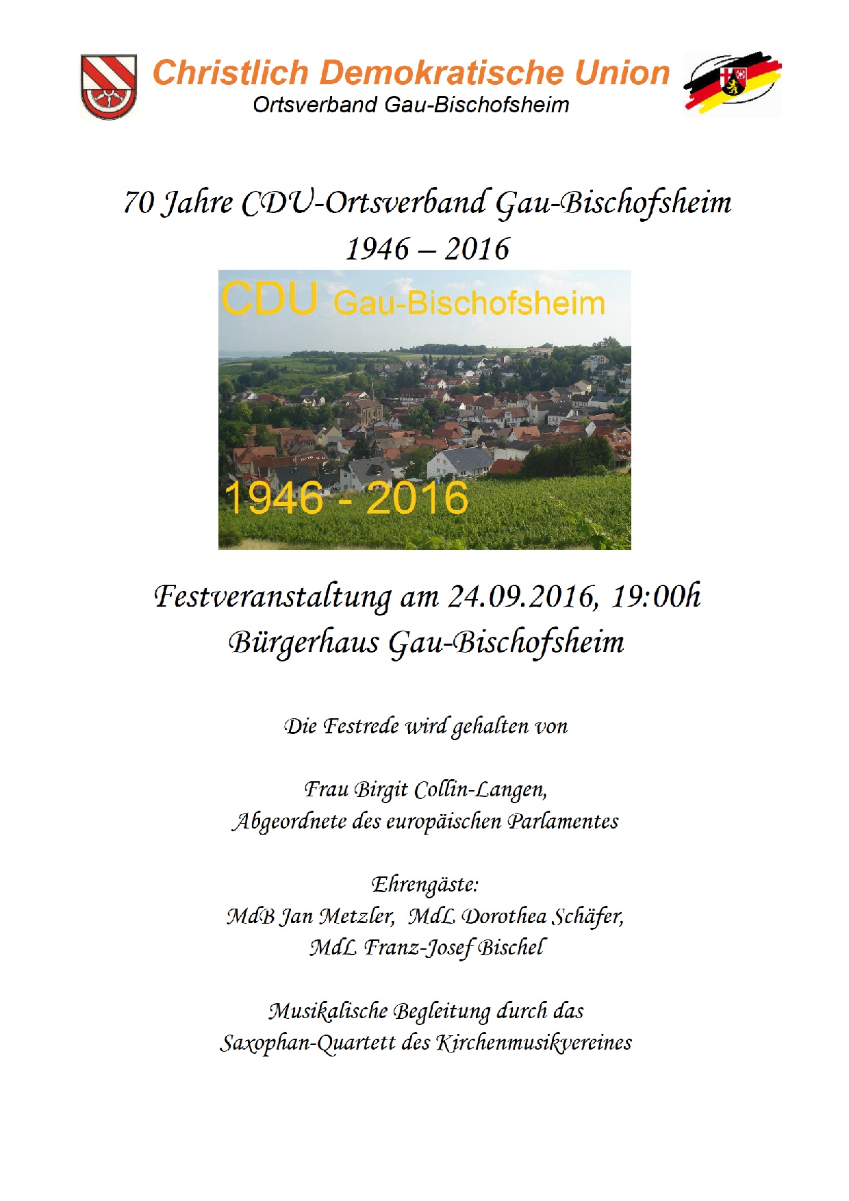 70-jähriges Jubiläum CDU Ortsverband Gau-Bischofsheim